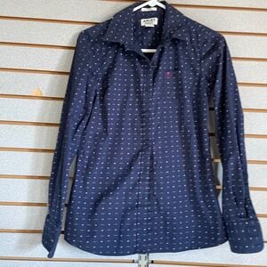 Ariat‎ Womens Fitted Button Down Shirt S/P Navy Pink Geometric Print Long Sleeve